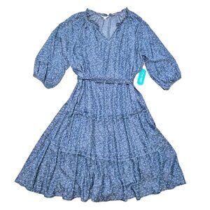 Pioneer Woman Ruffle Neck Midi Dress Women's Size 2X, 3X Tiered Puff Sleeves